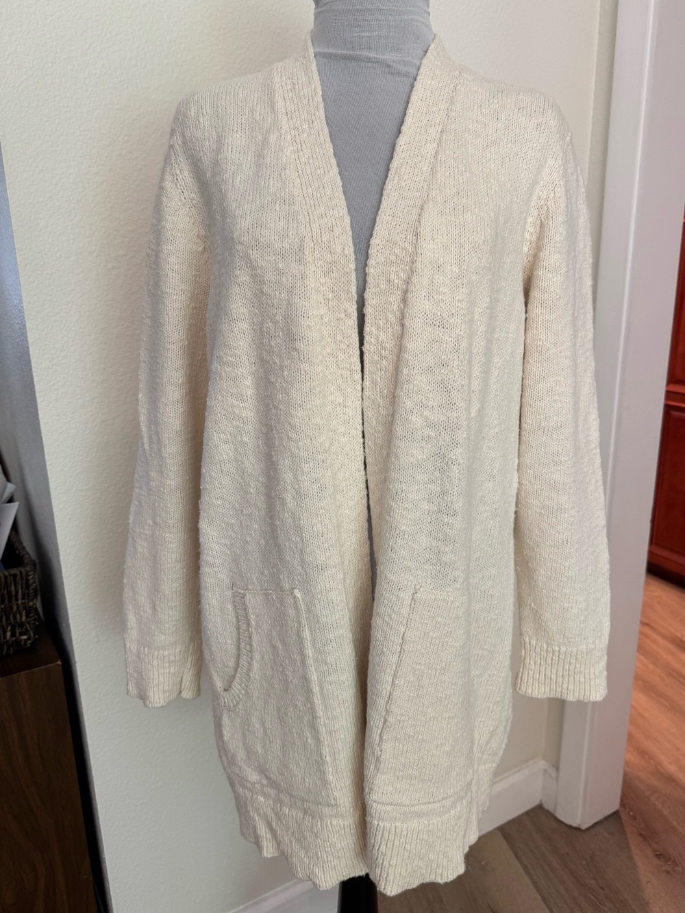LL Bean Cream Open-Front 100% Cotton Cardigan Sweater